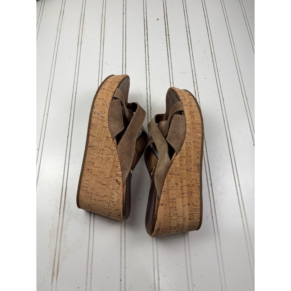Cordani Metallic Gold Leather Cork Platform Wedge Italian Sandals Women's Size 8 - Picture 5 of 11